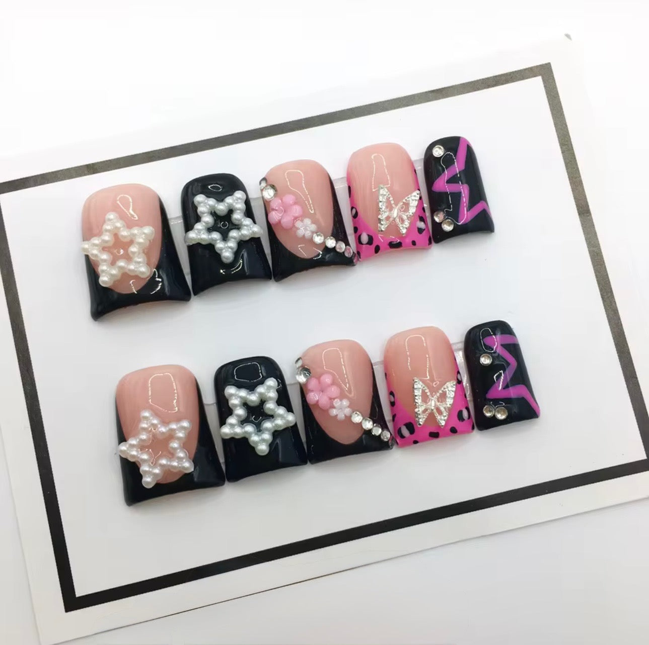 Custom Made Black And Pink French Tip Duck Nails